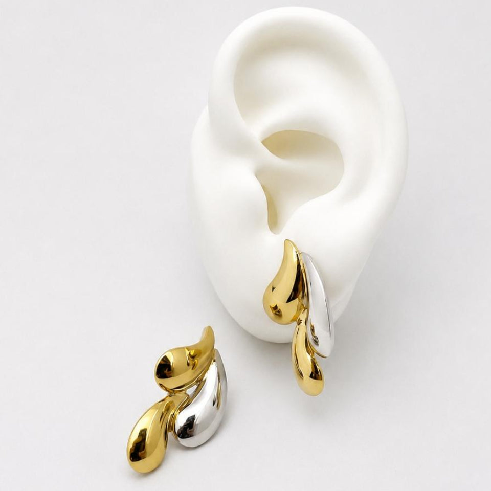 ARL183 - Arete Elejante Bicolor De Acero Laminado 18k - LB030/