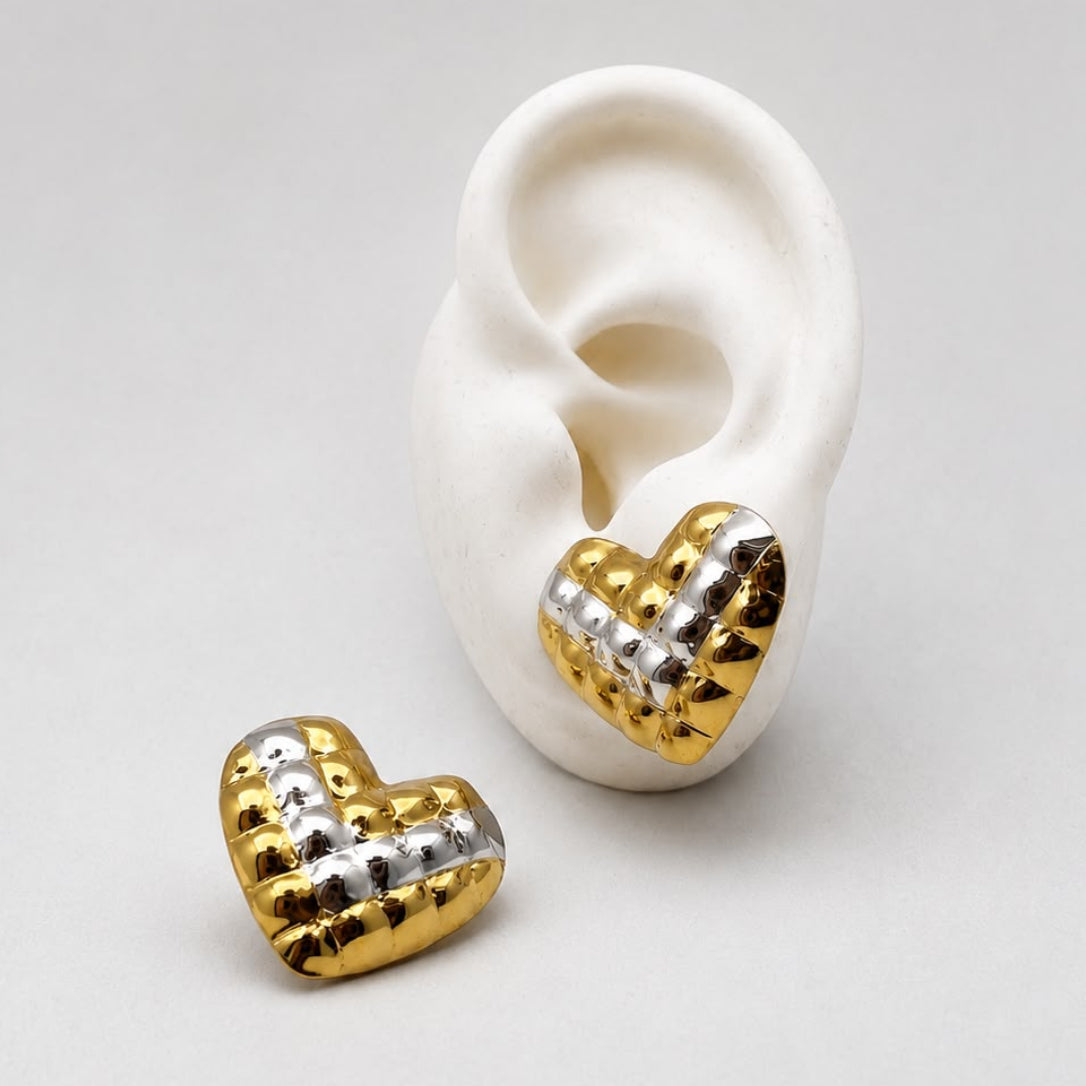 ARL189 - Arete De Corazón Bicolor De Acero Laminado 18k - LB030/