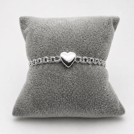 PO246 - Pulso Tejido Chino 5 mm Con Corazón De Plata .925 - A08/8.7