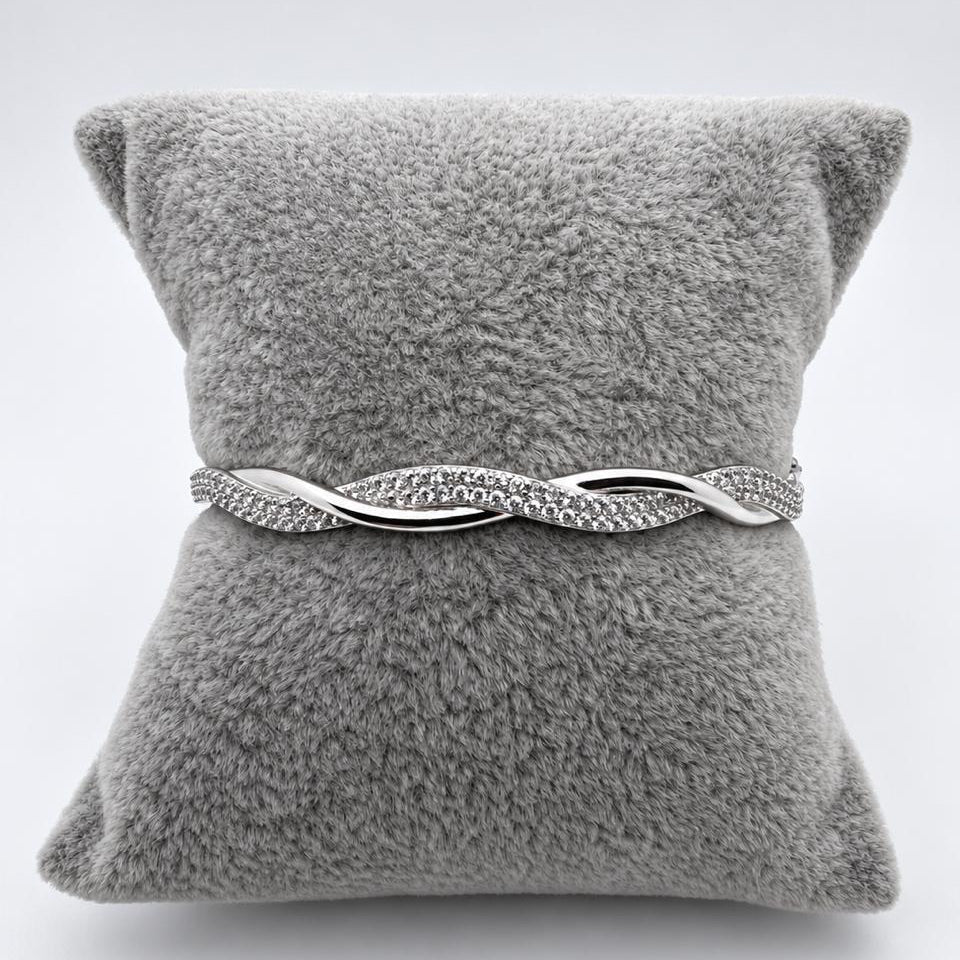 #AO125 - Pulsera Rígida Trenzada Con Piedra Zirconia De Plata .925 - C30/11.8
