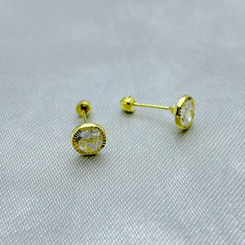 #B10209 - Broquel De Bisel Redondo Diamantado De Oro 10K - L150/ - L280/