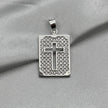 #D441 - Dije Rectangular Con Cruz Y Piedra Zirconia De Plata - A09/4.0