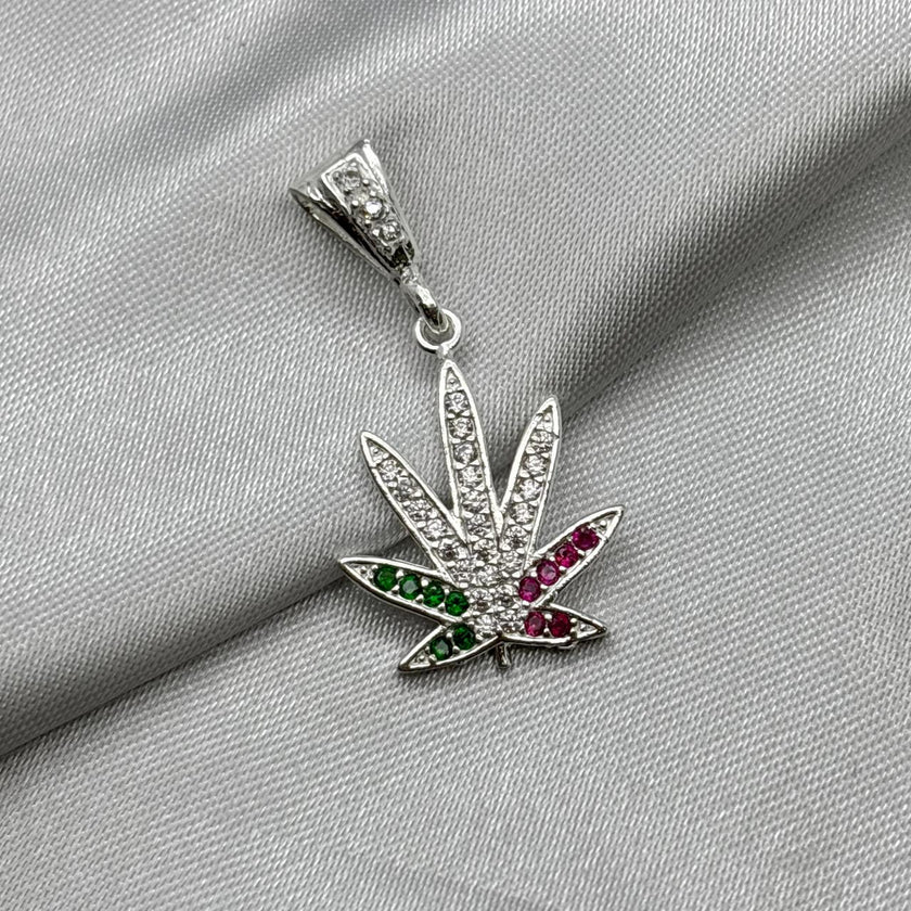 #D360 - Dije Cannabis Con Piedra Zirconia De Plata - A13/3.5