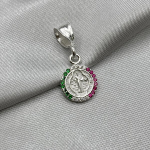 #D362 - Dije/Medalla San Benito Con Piedra Zirconia Plata - F1.7