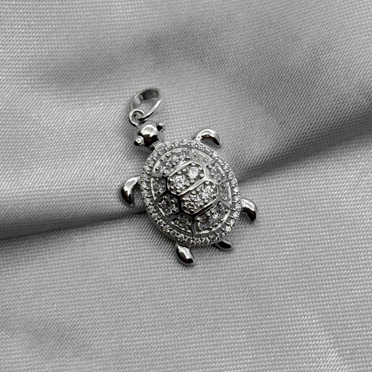 #D554 - Dije Tortuga Con Zirconias Baño De Rodio Plata - MI3.4