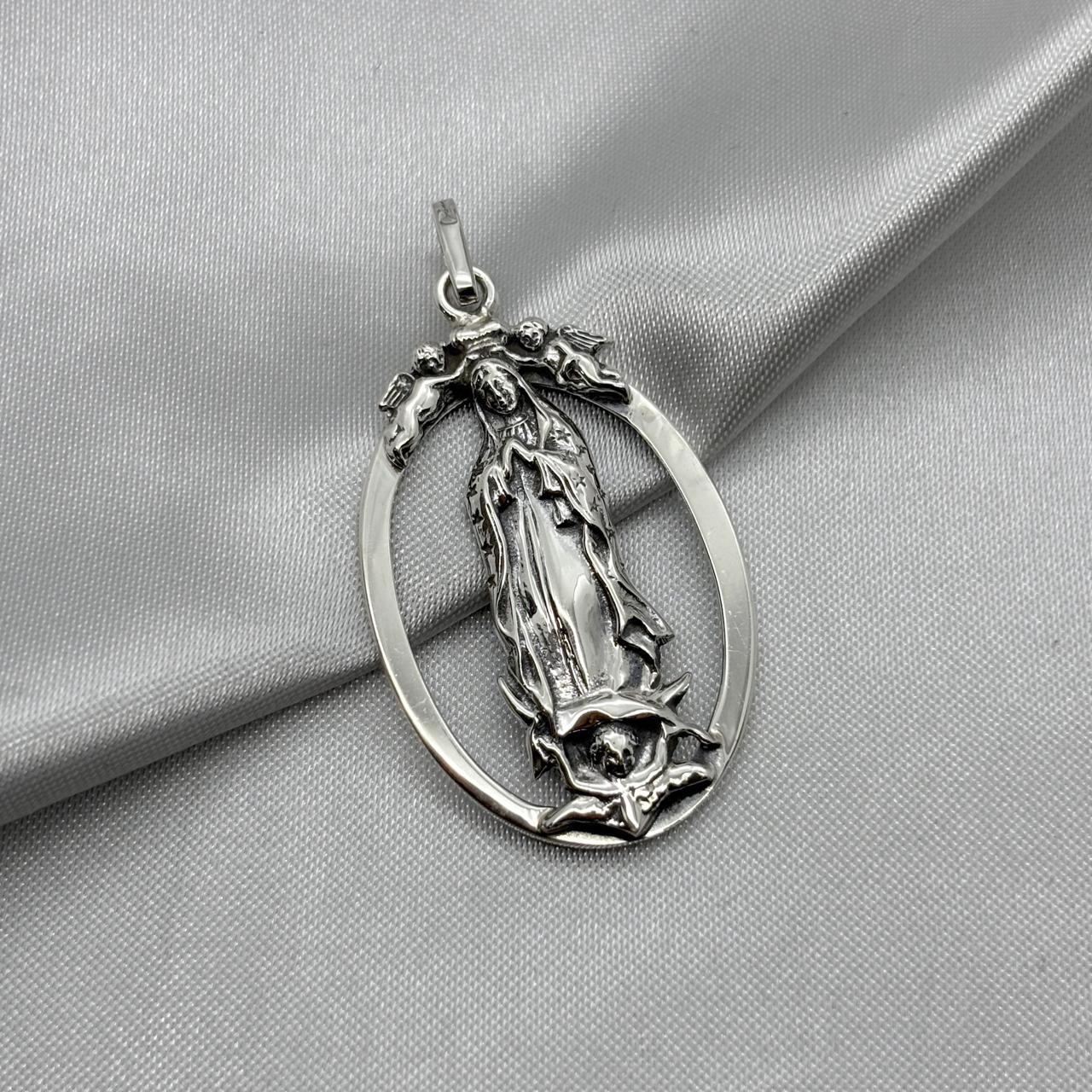 #D599 - Dije Virgen De Guadalupe Querubines Plata Pavonada - A13/6.7