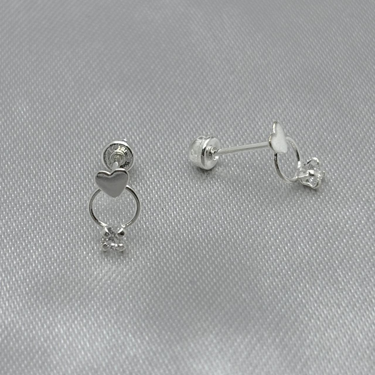 #BR292 - Broquel Corazón Mini Con Piedra Zirconia Plata - F42/