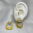 #ARL151 - Aretes Rectangulares Biselado Con Perla Oro Laminado De 18k - LB025/