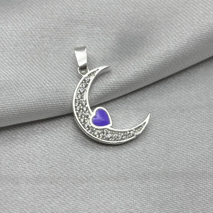 #D580 - Dije Media Luna Con Corazón Piedra Zirconia Plata - B12/1.0