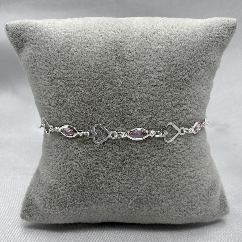 #PA515 - Pulsera Corazón/Flor Con Zirconia Plata - A08/2.8