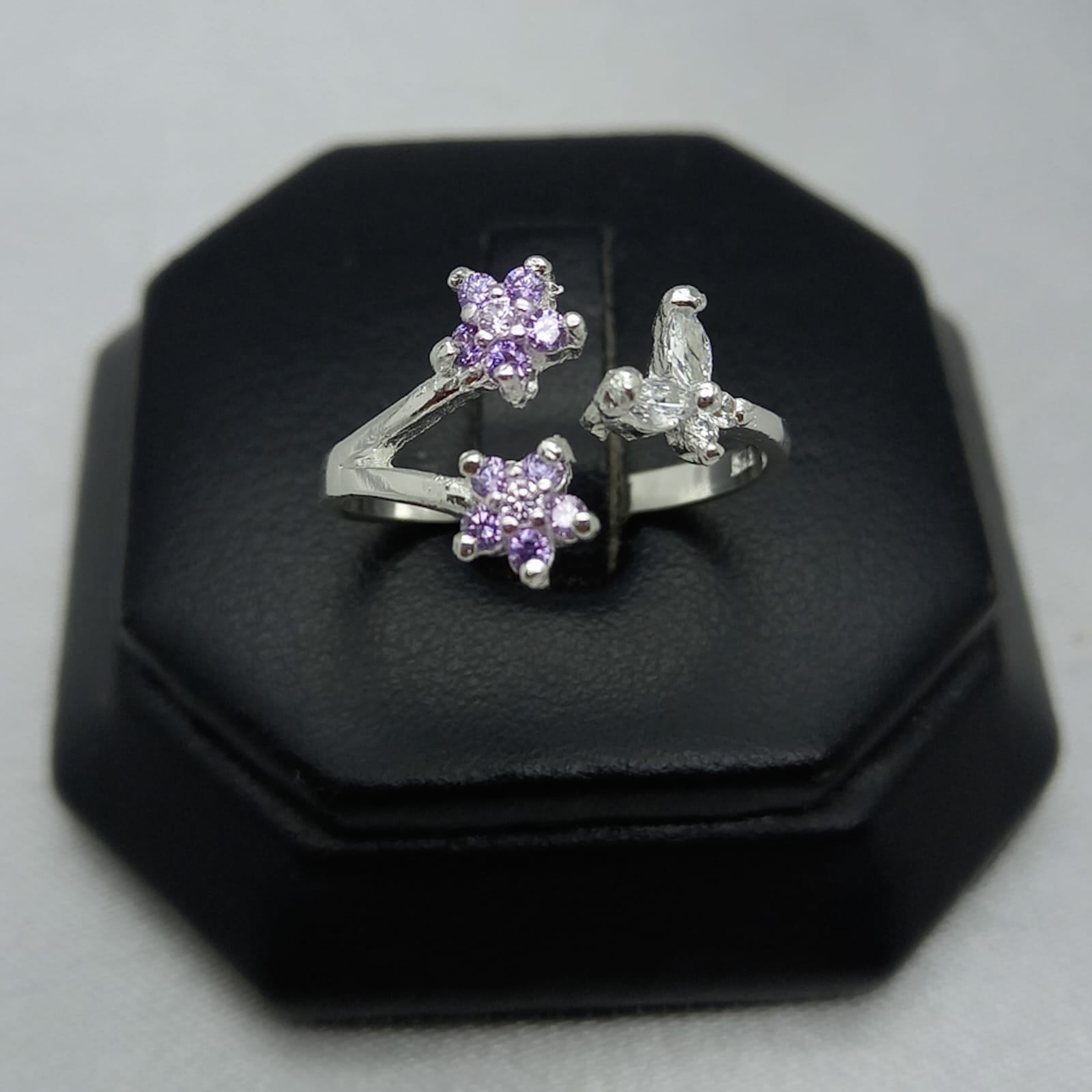 #AD483 - Anillo Ajustable Flores Plata - A09/2.3