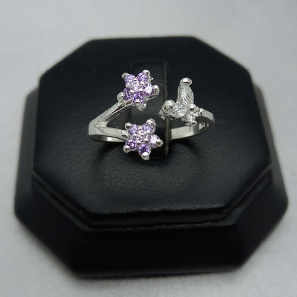 #AD483 - Anillo Ajustable Flores Plata - A09/2.3
