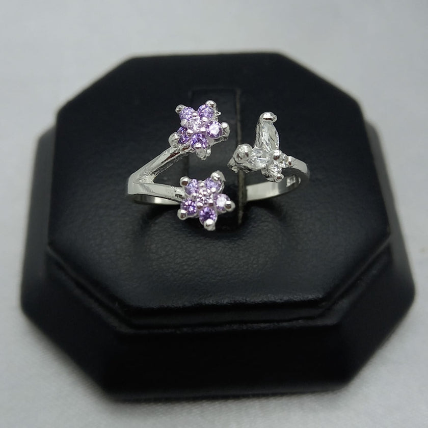 #AD483 - Anillo Ajustable Flores Plata - A09/2.3