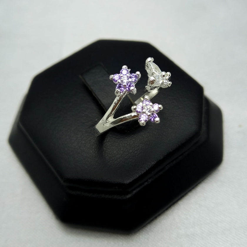 #AD483 - Anillo Ajustable Flores Plata - A09/2.3