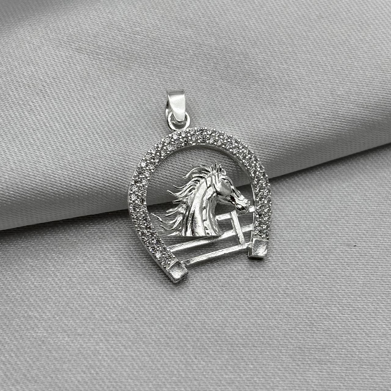 #D735 - Dije Herradura Y Caballo Con Zirconia Plata - A12/2.5
