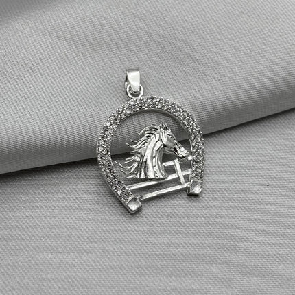 #D735 - Dije Herradura Y Caballo Con Zirconia Plata - A12/2.5