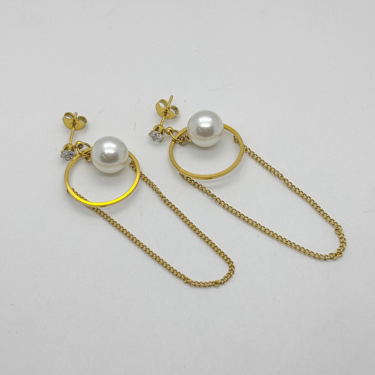 #ARL175 - Aretes Con Piedra Perla Sintetica De Oro Laminado 18k - LA025/