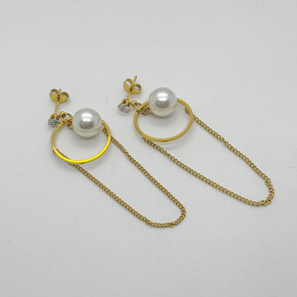 #ARL175 - Aretes Con Piedra Perla Sintetica De Oro Laminado 18k - LA025/
