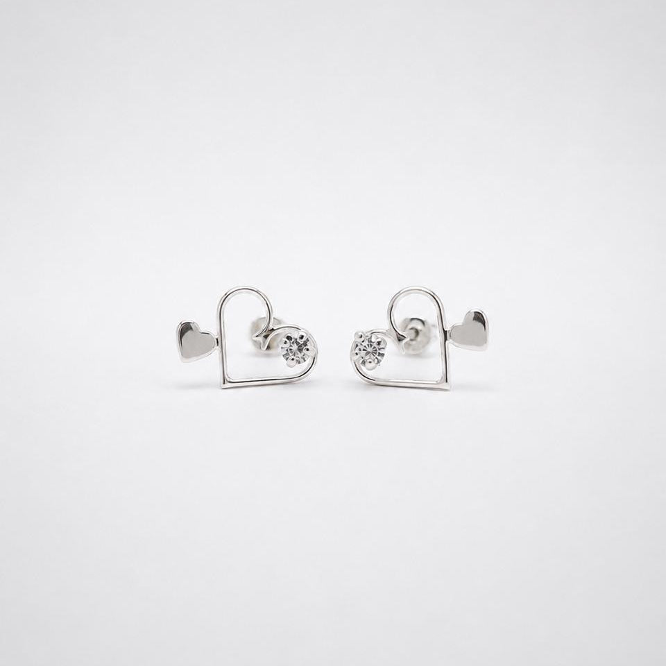 #BR384 - Broquel 2 Corazones Con Zirconia De Plata .925 - F39/