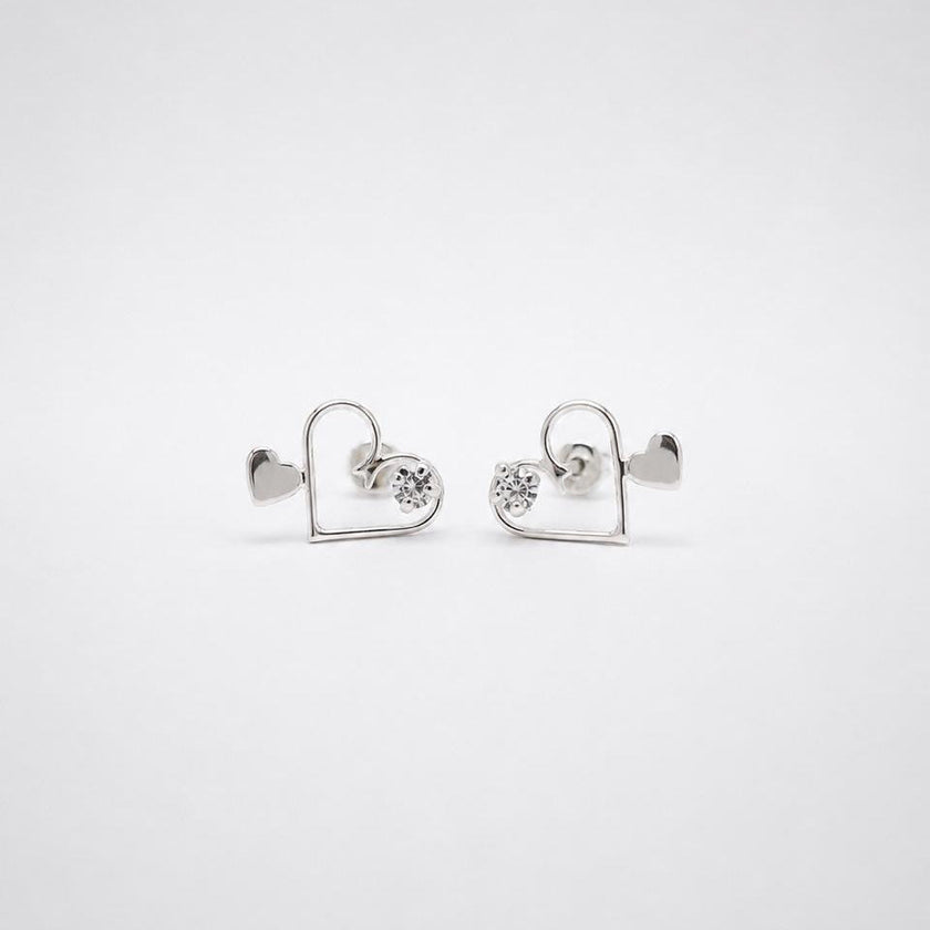#BR384 - Broquel 2 Corazones Con Zirconia De Plata .925 - F39/