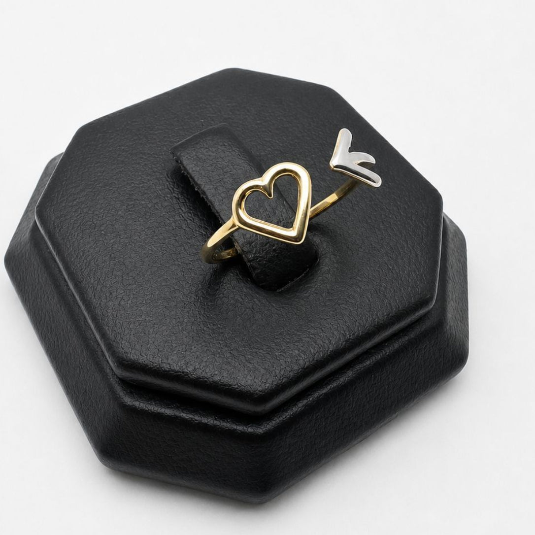 #AD10180 - Anillo De Corazón Y Flecha De Oro Y Oro Blanco 10k - I05/1