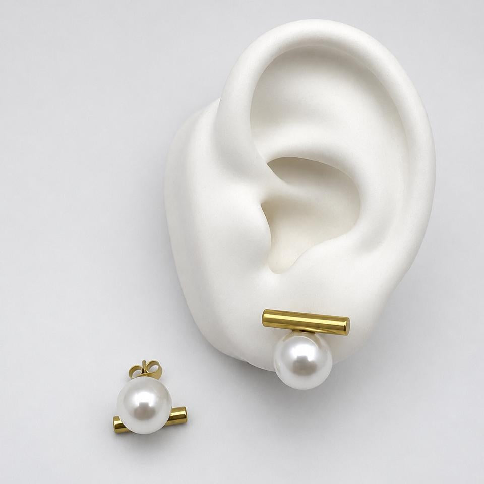 BOL142 - Broquel Con Perla Sintetica De Oro Laminado 18k - LB025/