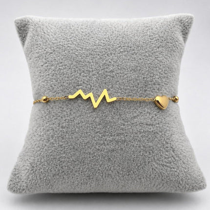 PAL234 - Pulsera Con Pulso Y Corazón De Acero Laminado 18k - LB025/