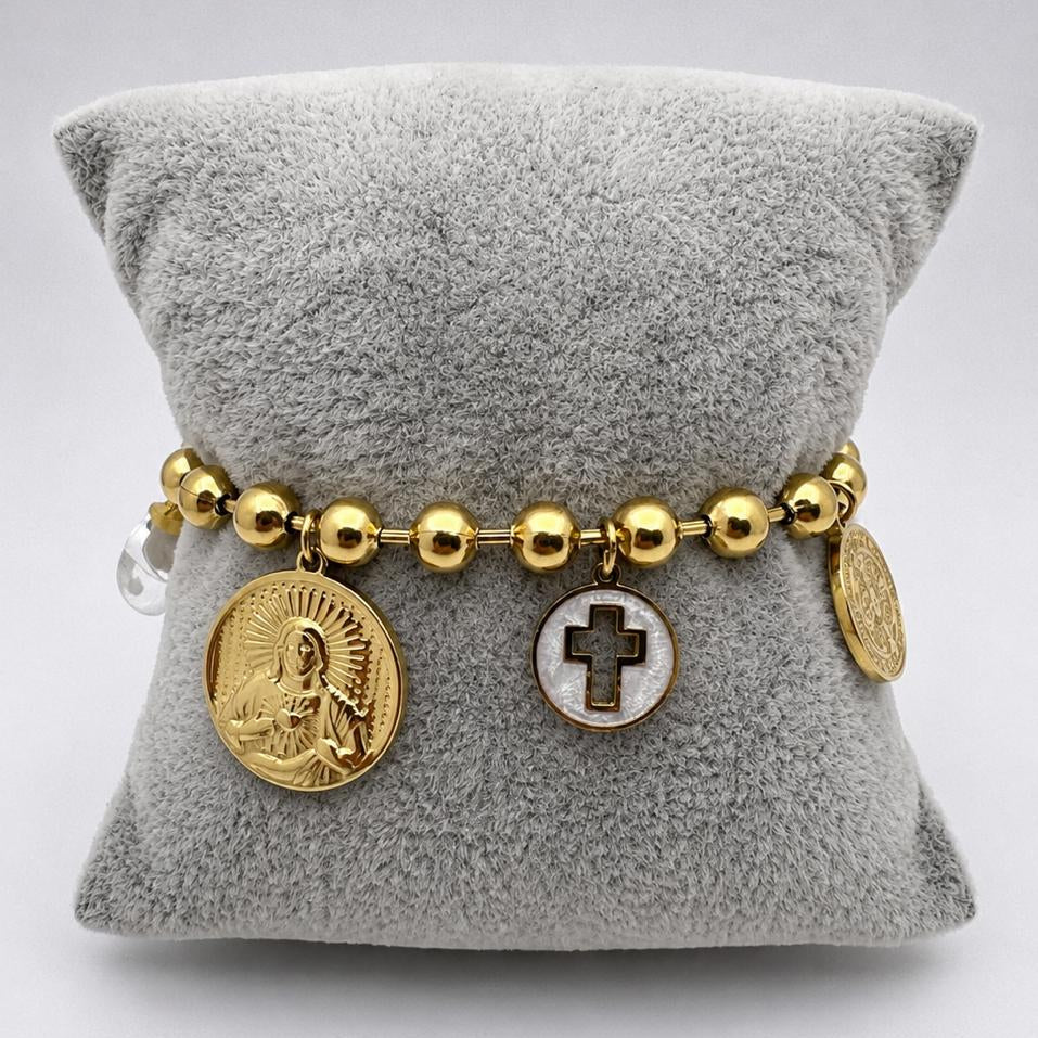 PAL251 - Pulsera Religiosa De Acero Laminado 18k - LA060/