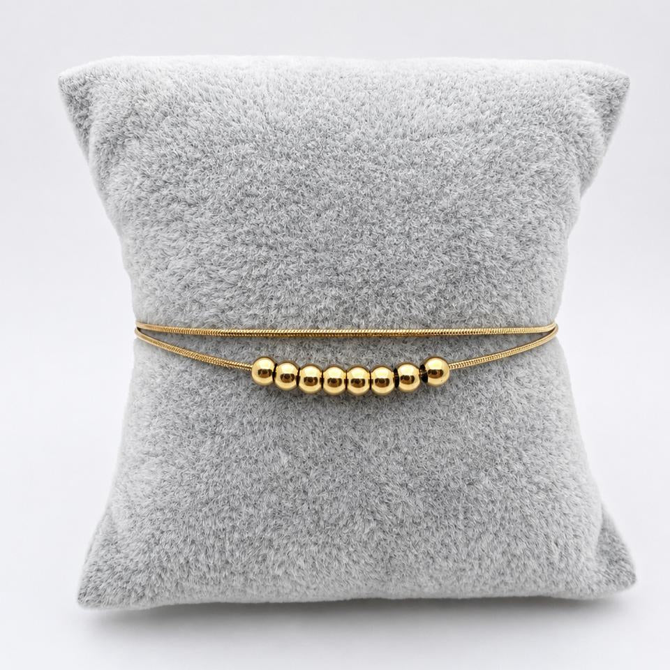 PAL235 - Pulsera Cola De Rata Y Bolitas De Acero Laminado 18k - LB030/