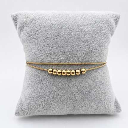 PAL235 - Pulsera Cola De Rata Y Bolitas De Acero Laminado 18k - LB030/