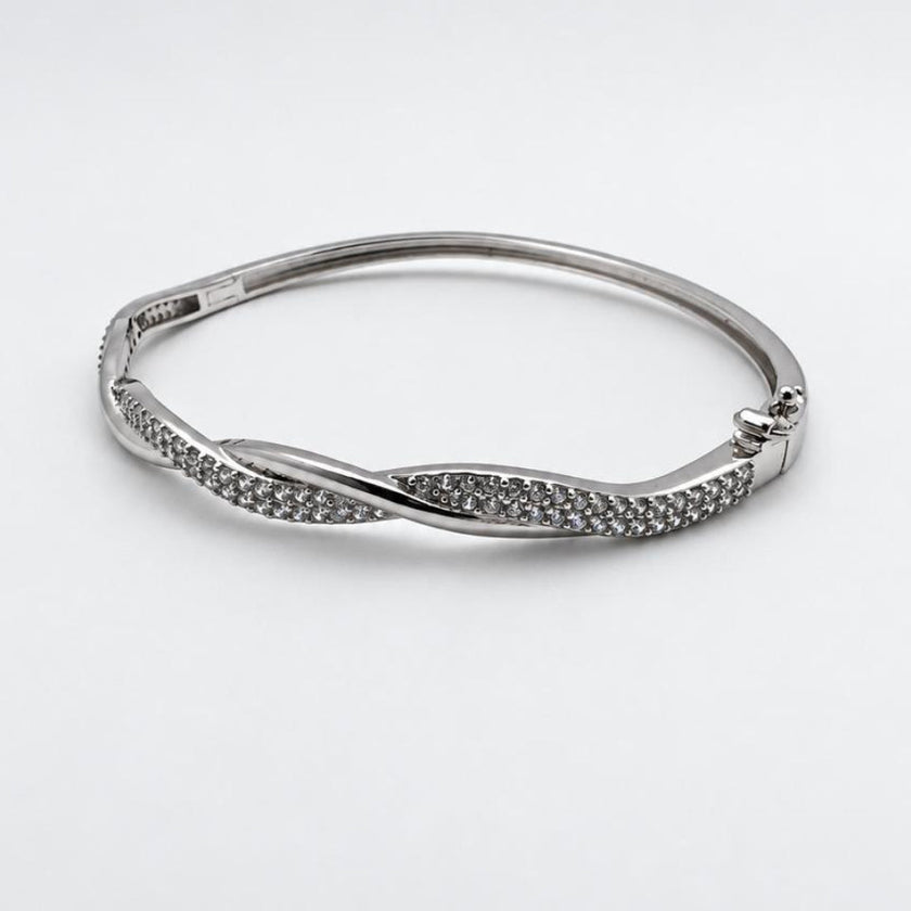 #AO125 - Pulsera Rígida Trenzada Con Piedra Zirconia De Plata .925 - C30/11.8