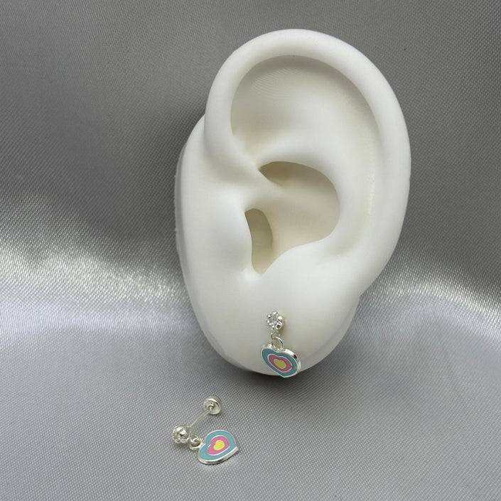 #BR304 - Broquel Corazón Esmaltado Y Piedra Zirconia Plata - F44/