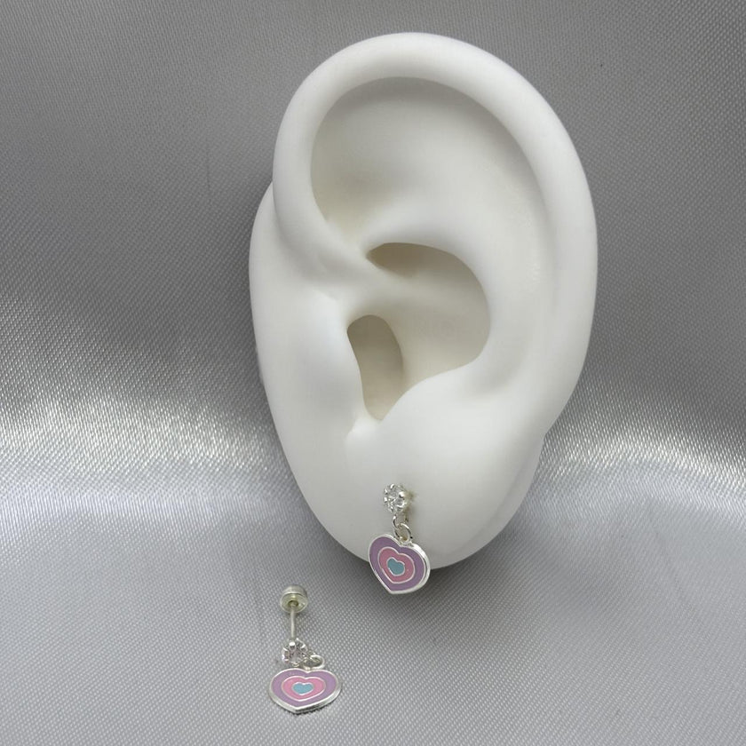 #BR304 - Broquel Corazón Esmaltado Y Piedra Zirconia Plata - F44/