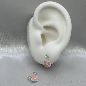 #BR304 - Broquel Corazón Esmaltado Y Piedra Zirconia Plata - F44/