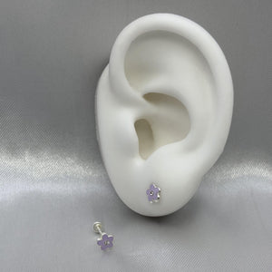 #BR312 - Broquel Flor Esmaltada Con Piedra Zirconia Plata - F34/
