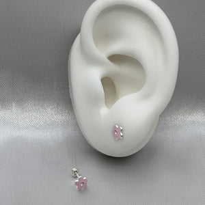 #BR312 - Broquel Flor Esmaltada Con Piedra Zirconia Plata - F34/