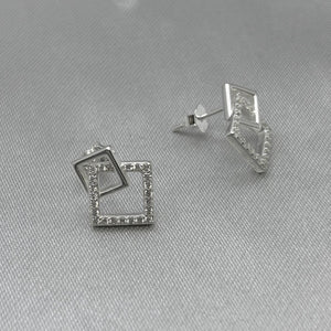 #BR327 - Broquel Doble Cuadro Con Zirconia Plata - B14/1.9