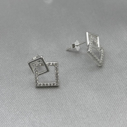 #BR327 - Broquel Doble Cuadro Con Zirconia Plata - B14/1.9
