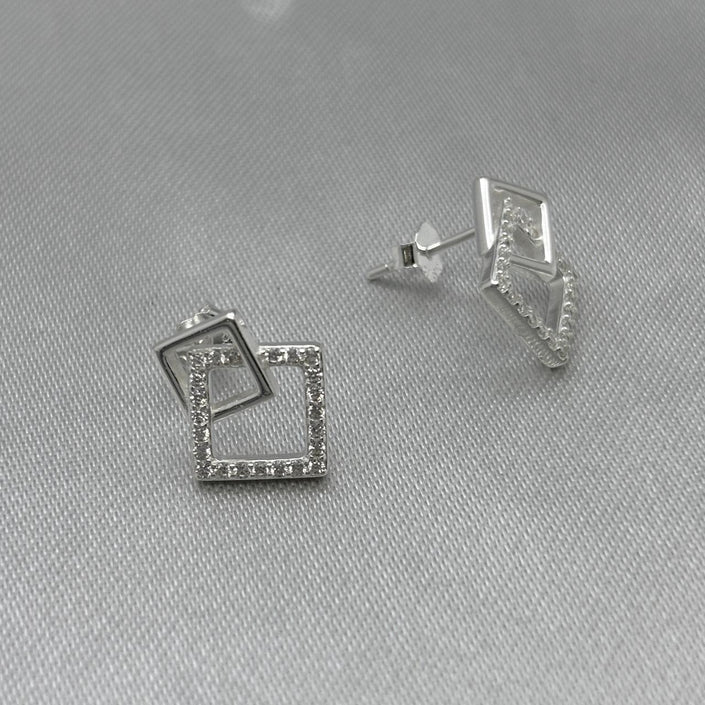 #BR327 - Broquel Doble Cuadro Con Zirconia Plata - B14/1.9