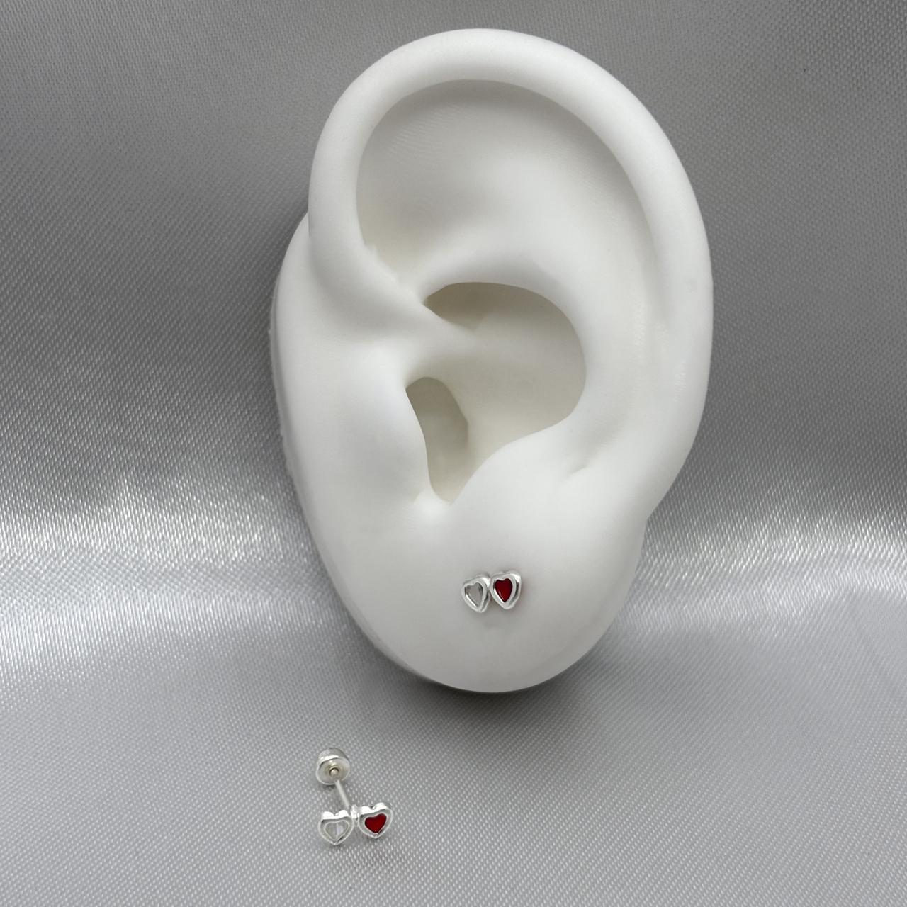 #BR316 - Broquel Doble Corazón Piedra Zirconia Plata - F40/