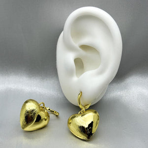 #ARL102 - Arete De Corazón Inflado De Oro Laminado De 18K