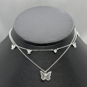 #G263 - Gargantilla Doble Mariposas Con Zirconia Plata - B14/3.9