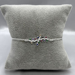 #PA489 - Pulsera Hoja Paripinada Con Zirconia Plata - A09/2.9