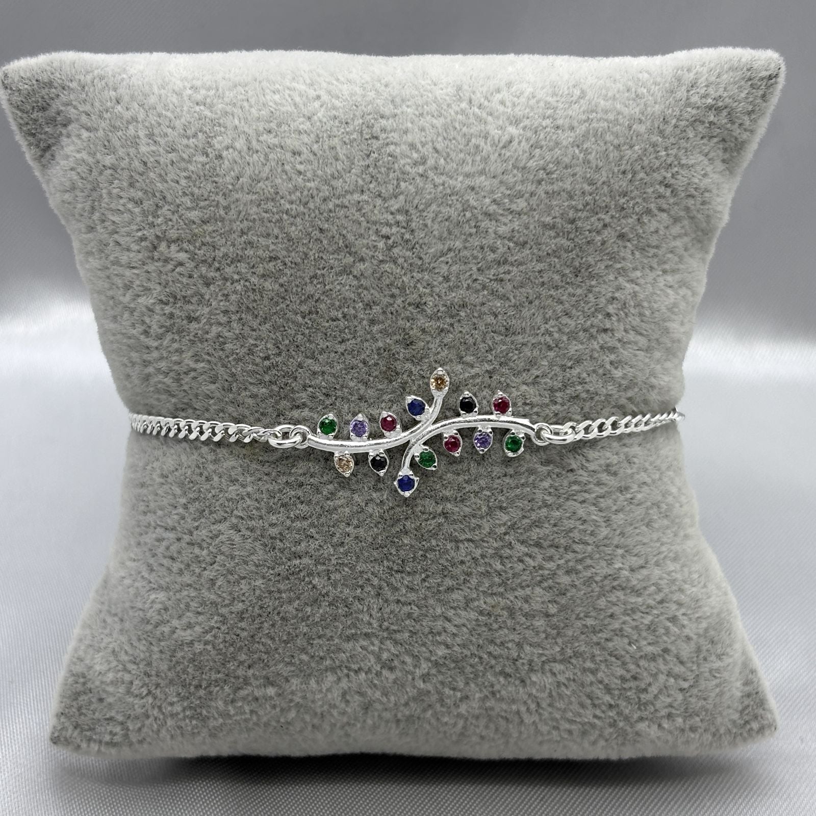 #PA489 - Pulsera Hoja Paripinada Con Zirconia Plata - A09/2.9