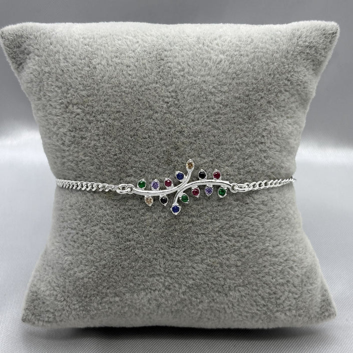 #PA489 - Pulsera Hoja Paripinada Con Zirconia Plata - A09/2.9