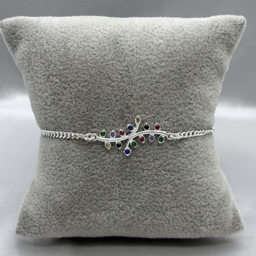 #PA489 - Pulsera Hoja Paripinada Con Zirconia Plata - A09/2.9