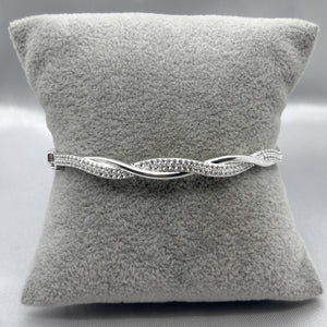 #PA491 - Pulsera Rígida Cruzada Con Zirconia PLata / Baño De Rodio - B11/11.2