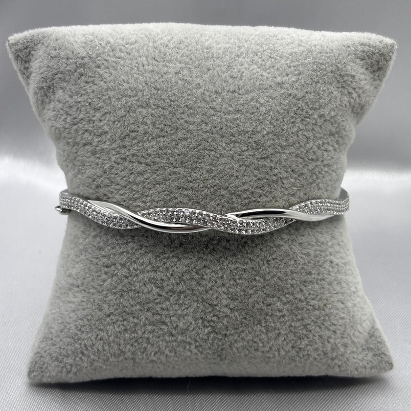 #PA491 - Pulsera Rígida Cruzada Con Zirconia PLata / Baño De Rodio - B11/11.2