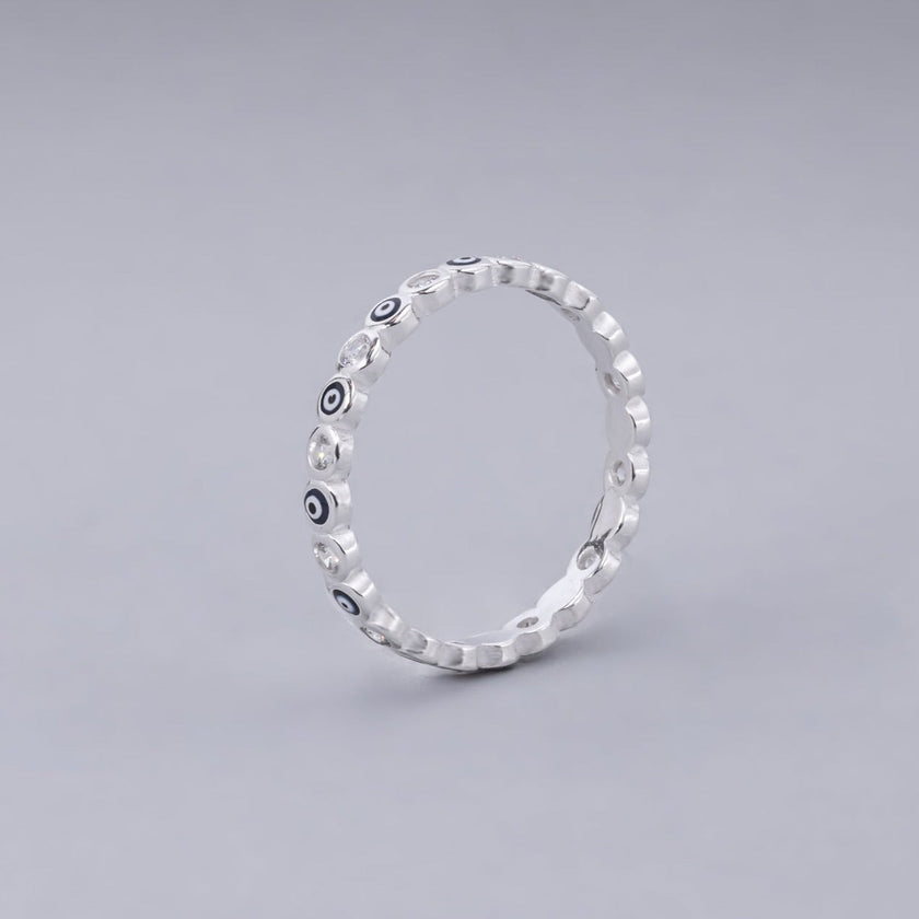 #AD118 - Anillo Churumbela De Ojo Turco Con Zirconia Plata - B08/1.8