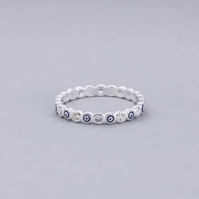 #AD118 - Anillo Churumbela De Ojo Turco Con Zirconia Plata - B08/1.8